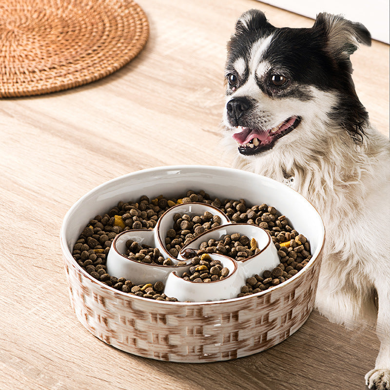 Ceramic Slow Feeder Dog Bowl That Helps Dogs Eat Slowly